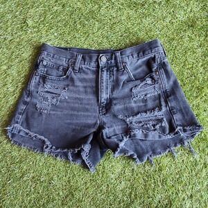 American Eagle Black Shorts Size 4 Hi Rise Festival Midi Distressed Denim AEO